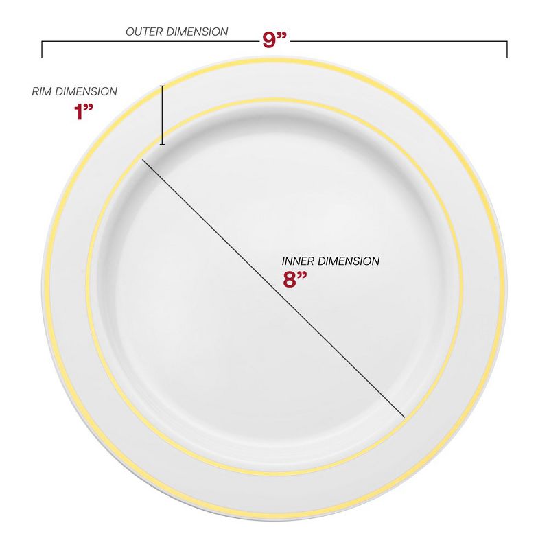Smarty Had A Party White with Gold Edge Rim Plastic Buffet Plates (9") (120 Plates), 3 of 8