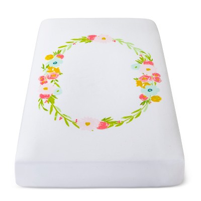 Fitted Crib Sheet Floral Wreath - Cloud Island™ White