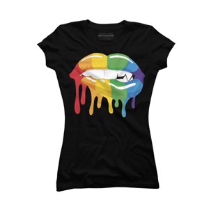 Adult Design By Humans Pride Vampire Melting Rainbow Lips By turtledojo T-Shirt - 1 of 2