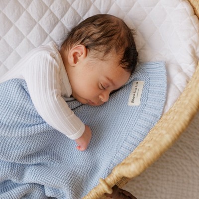 Sky Blue Organic Cotton Knit Baby Swaddle Blanket