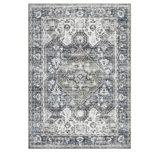 Washable Vintage Printed Rug Non Slip Low Pile Rug Soft Throw Floor Cover Foldable Indoor Carpet for Living Room Bedroom Playroom Nursery - 1 of 4