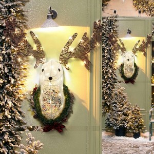 Angel Sar 39" Lighted Christmas Reindeer Head Wall Decor, Pre-lit 3D Rudolph Wreath with LED Lights for Front Door, Indoor Outdoor Holiday Display - 1 of 4