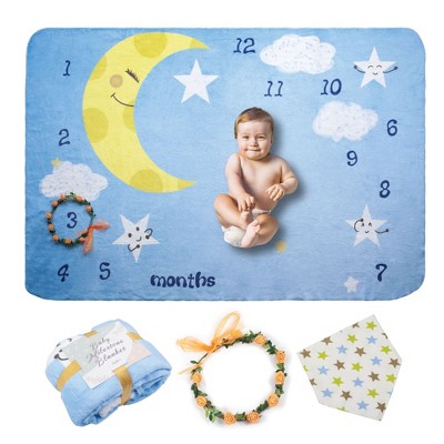 Zodaca Baby Milestone Fleece Blanket, Moon & Baby, Baby Gifts for Birthday 39.4” x 59”