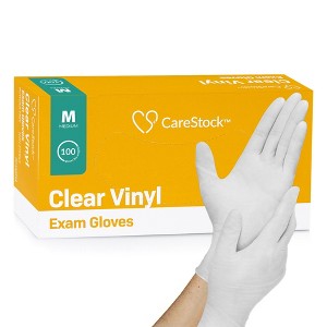 CareStock Vinyl Exam Gloves - Ultra-Strong with Slip-Resistant Textured Grip - Disposable Powder-Free Medical Gloves for Cooking & Healthcare - 1 of 4