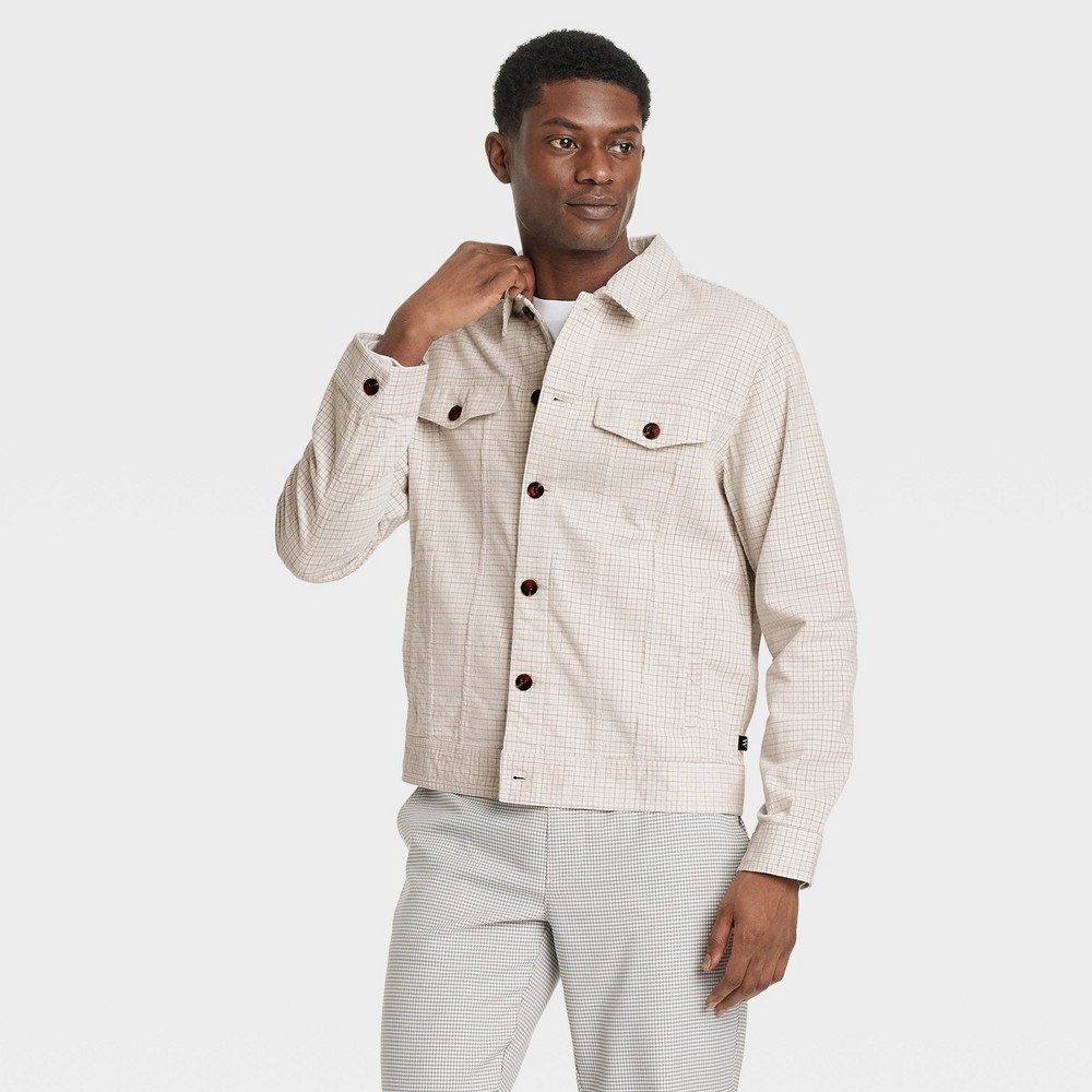 Houston White Adult Corduroy Trucker Jacket - Cream M: Midweight Cotton, French Cuff, Classic Check Pattern