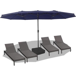 Jojoka 15FT Extra Large Rectangular Patio Umbrella,Double Sided Market Umbrella with Base for Poolside,Navy - 1 of 4