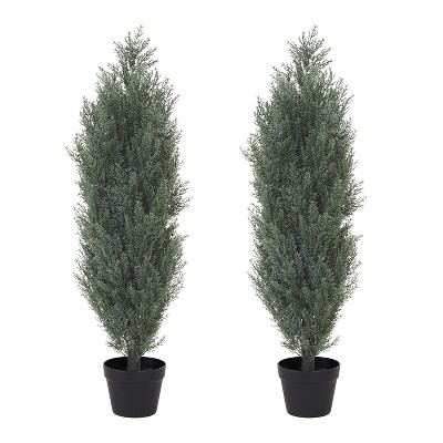 COWLOWN 35" UV - Resistant Set of 2 Artificial Topiary Trees - Faux Cedar, Pine & Cypress Bushes Front Porch