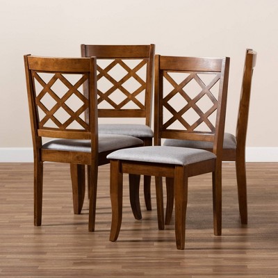 Gray Upholstered Walnut Wood Dining Chair Set