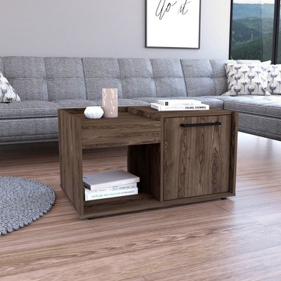 NicBex Coffee Tables for Living Room 17.72" H Rectangle Modern Coffee Table with Single Door Cabinet and 1 Open Shelf, Dark Walnut