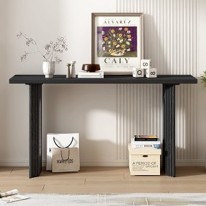 MOEPISY Uniquely Designed Console Table made of Fraxinus Mandschuric Solid Wood Veneer Black - 1 of 4