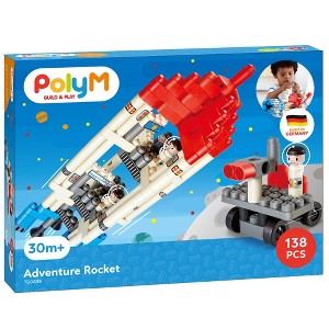Hape: PolyM: Adventure Rocket - Red-Blue-White - 138pc Building Block Toy Set-2+ - 1 of 4