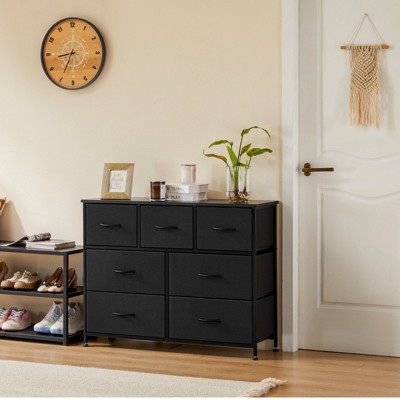 CAVINAS Dresser for Bedroom with Fabric Bins and Black Metal Handles Design,Modern Chest of Drawers,Freestanding Dresser for Bedroom