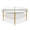 Mid-Century Brass Metal Round Coffee Table with White Lacquer Shelf - Henn&Hart - 3 of 4