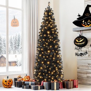6ft/7.5ft Pre-Lit Artificial Pencil Christmas Tree with Remote Hallowen Tree - 1 of 4