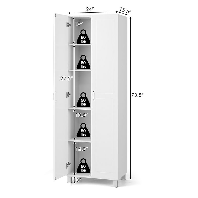 Costway 73.5''Double Door Tall Pantry Cabinet Freestanding Versatile Storage Organizer White, 4 of 11