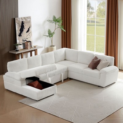 Oversized Modular Storage Sectional Sofa Couch for Home Office Living Room,Free Combination L/U Shaped Corduroy Furniture Convertible Sofabed, White