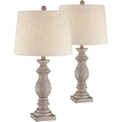 Regency Hill Country Cottage Table Lamps Set of 2 with WiFi Smart Sockets Beige Washed Candlestick Drum Shade Living Room Bedroom