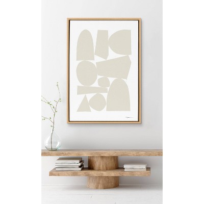 Neutral Abstract Geometric Canvas Print with Natural Frame