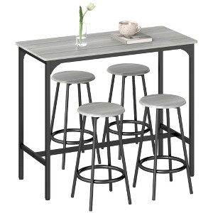 5-Piece Counter Height Bar Table Set, Rustic 43.25" Dining Table with 4 Bar Stools, Kitchen Table with Wooden Top for Pub, Dining Room - 1 of 4