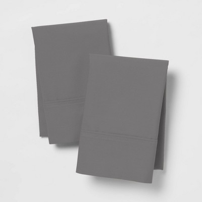 Classic Embroidered Cotton Percale Standard/Queen Pillowcase Set, Dark Gray