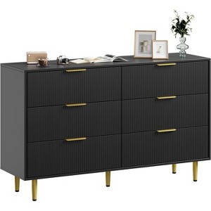Coucheta 3 Drawer Dresser, Modern Black Fluted Dresser for Bedroom, Wood Chest of Drawers Nightstand with Metal Handles & Legs - 1 of 1
