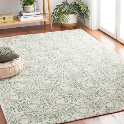 Ivory and Green Floral Hand-Tufted Wool Blend Area Rug