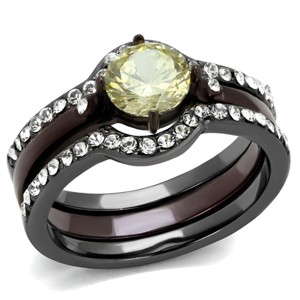 Slickblue Stainless Steel Two-Tone Ring for Women, Round CZ, Black or Dark Brown, Wedding Band, Size 5-11 - 1 of 4