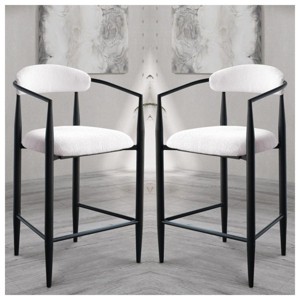 Set of 2 Modern Boucle Upholstered Height Bar Stools,Metal Frame Barstool with Arms and Footrest,Bar Stool for Kitchen Dining Room-Coolbibila - 1 of 4