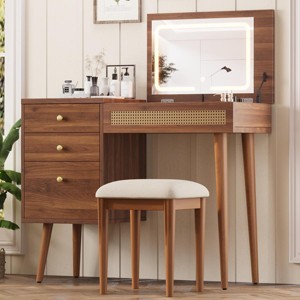 39'' Vanity Desk Boho Style with Flip-Top Tabletop and Organizer Drawers for Bedroom -3irtyhousy - 1 of 4