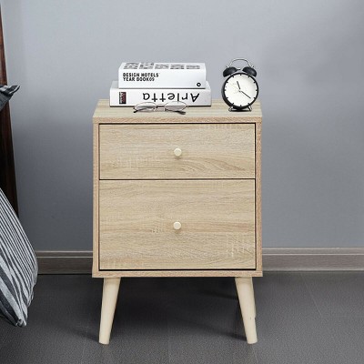 Oak Finish 2-Drawer Nightstand with Rubber Wood Legs