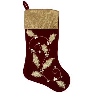 Northlight 20.5-Inch Velvet Gold and Maroon Etched Cuff Christmas Stocking - 1 of 4