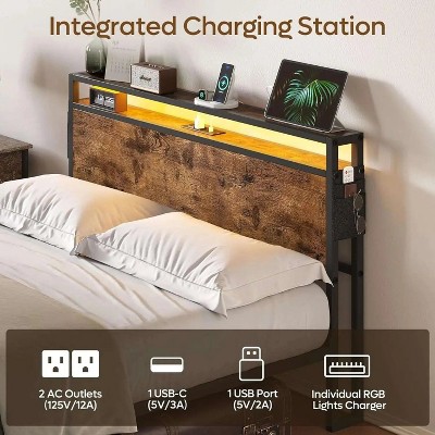 Bestier Queen Size Metal Frame Bed with LED Headboard and Storage