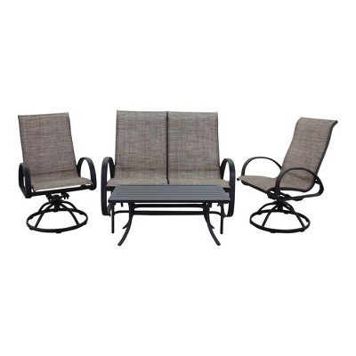 Courtyard Casual Santa Fe 4 pc Loveseat Glider Set with Swivel Rockers  Includes One Loveseat Glider, Two Swivel Rockers and One Coffee Table