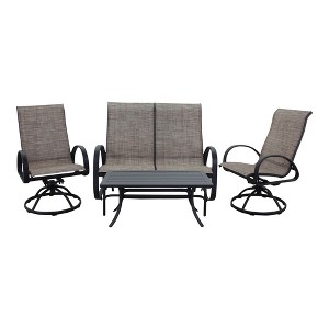Courtyard Casual Santa Fe 4 pc Loveseat Glider Set with Swivel Rockers  Includes One Loveseat Glider, Two Swivel Rockers and One Coffee Table - 1 of 4