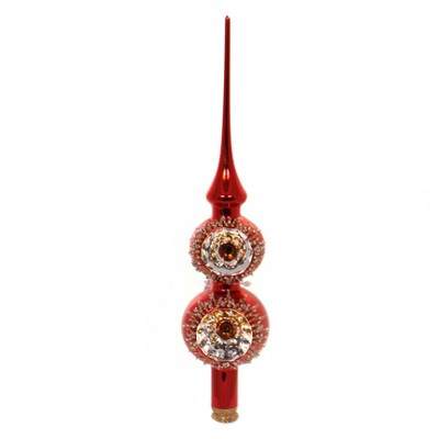 Golden Bell Collection 12.75" Red Finial W/Silver Reflector Hand Painted Tree Topper  -  Tree Toppers