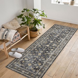 Long Hallway Runners Boho Abstract Runner Rug Vintage Distressed Floral Soft Throw Carpet Runner for Entryway Foyer Kitchen - 1 of 4