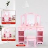 Acekool Kids Vanity Set with Stool, Tri-Fold Mirror, Storage Drawers & Open Shelves, Pink Makeup Desk for Girls Ages 3+ - 4 of 4