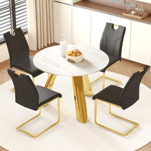 5-Piece Dining Set with Sintered Stone Table and 4 PU Armless Chairs - 1 of 4