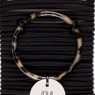 sc&#252;nci No Damage Elastic Hair Ties with Storage Ring - Thick Hair - Black - 24pcs