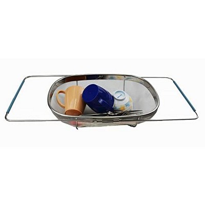 Expandable Stainless Steel Over-Sink Oval Colander with Rubber Handles