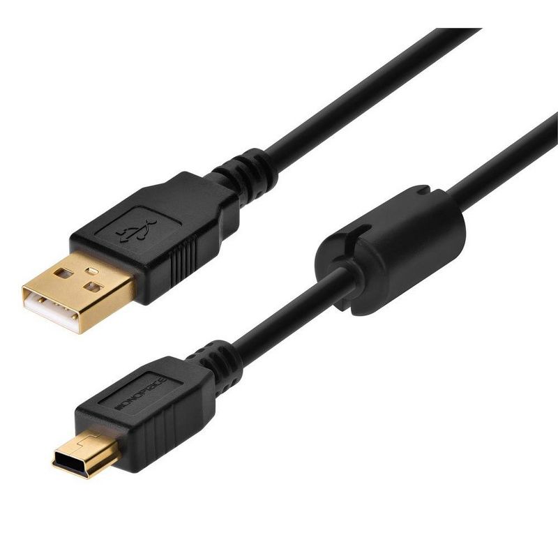 Monoprice USB 2.0 Cable - 3 Feet - Black | USB Type-A Male to USB Mini Type-B 5-Pin, 28/24AWG, Gold Plated For Digital Camera, Cell Phones, PDAs, MP3, 1 of 7