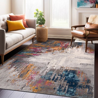 Contemporary Multi-Color Abstract Art Synthetic Area Rug 5' x 7'