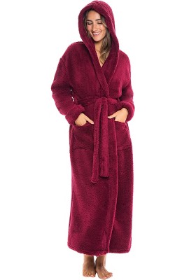 Adr Women's Plush Fleece Hooded Robe, Shaggy Feather Long Bathrobe ...