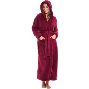 ADR Women's Robe, Plush Fleece Women's Bathrobe with Hood, Long Fluffy Fuzzy Bath Robe Pink Purple Plus Size - 1 of 4