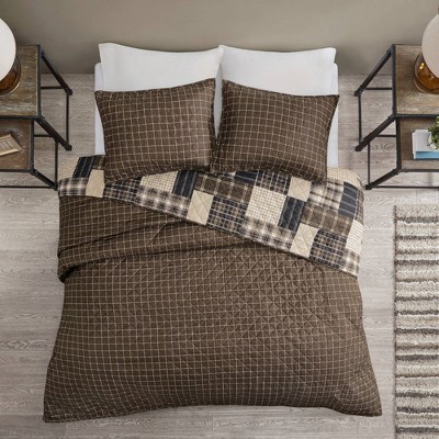 King Black and Brown Reversible Microfiber Quilt Set