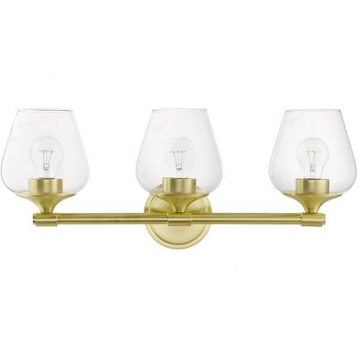 Satin Brass and Clear Glass 3-Light Vanity Sconce