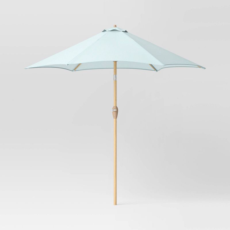  9' Round Outdoor Patio Market Umbrella with Light Wood Pole - Threshold™, 1 of 8
