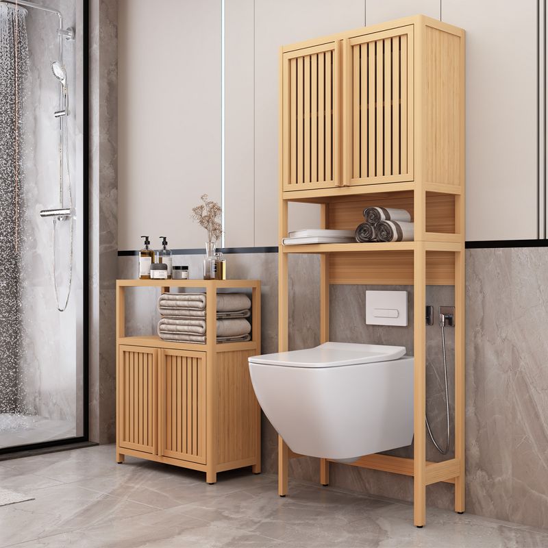 64.76" Tall Bamboo Toilet Storage Rack with 1 Open Shelves and 2 Doors for Bathroom/Laundry Room, Natural 4A - ModernLuxe, 2 of 10