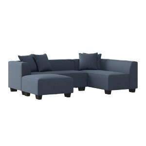 HL Home Furnishings Right-hand Facing Velour Sectional with Ottoman - 1 of 4