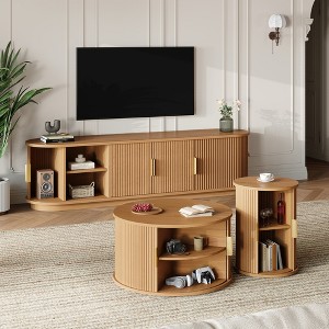 Bella Depot Wooden TV Stand & Coffee Table Set with Fluted Sliding Doors for TVs up to 75" - 1 of 4
